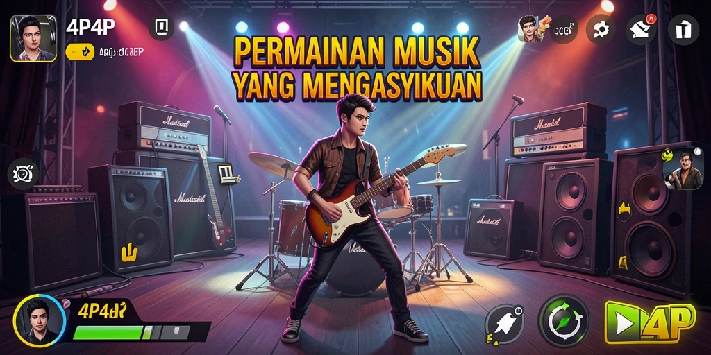 Screenshot gameplay 4P4P dengan berbagai pilihan lagu musik.