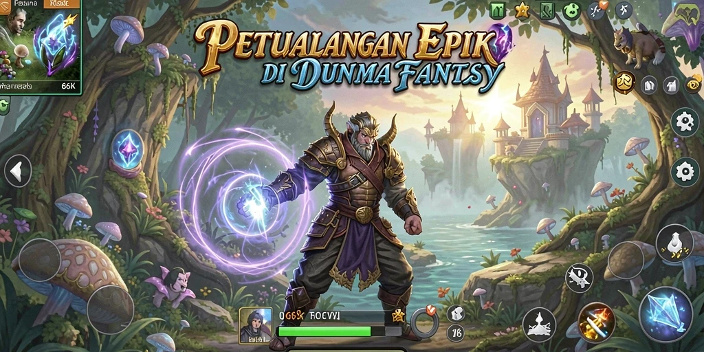 Tangkapan layar 66K menampilkan pertarungan epik antar karakter di latar belakang fantastis.