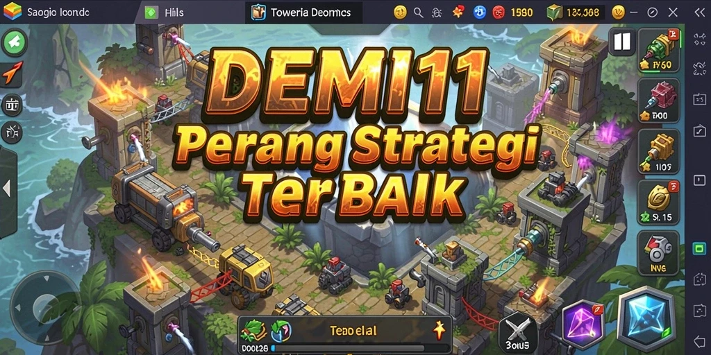 Tampilan gameplay <strong>DEMI11</strong> dengan strategi tower defense yang intens.
