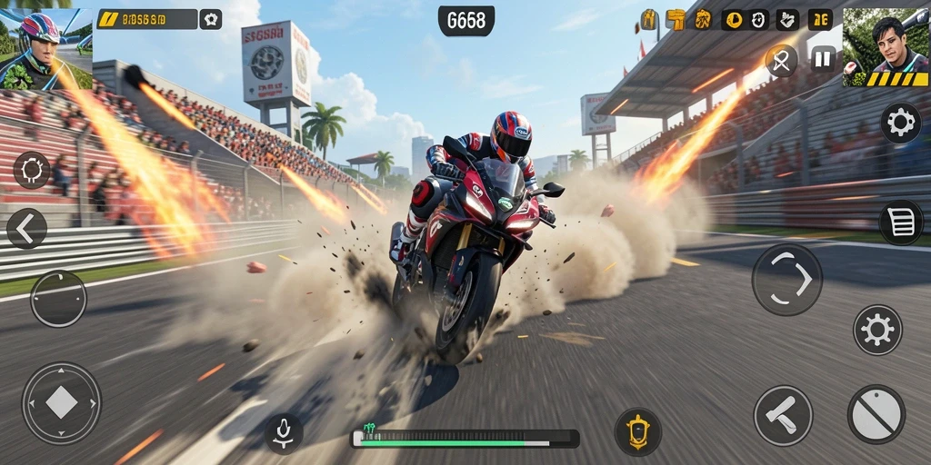 Tampilan gameplay seru dalam balapan motor G668.