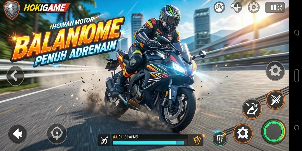Gameplay balapan motor yang mendebarkan dan penuh aksi.