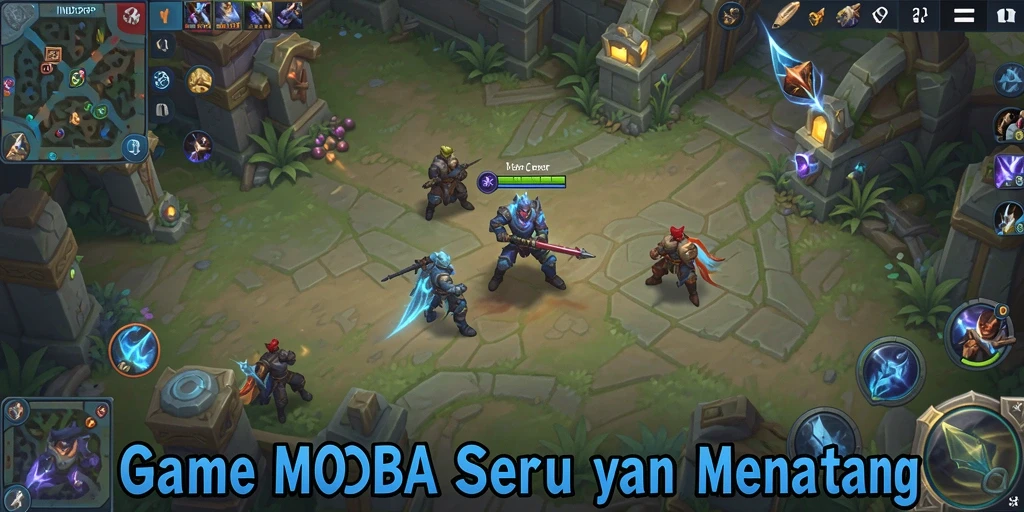 Tampilan permainan INDORP dengan karakter bertarung di arena MOBA.