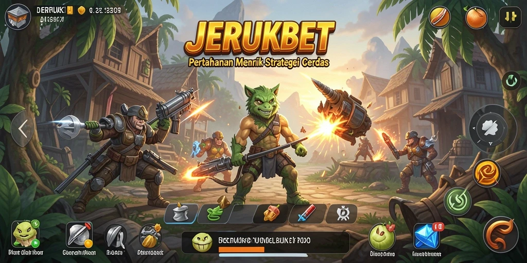 Screenshot gameplay JERUKBET dengan tampilan menarik dari tower dan musuh.