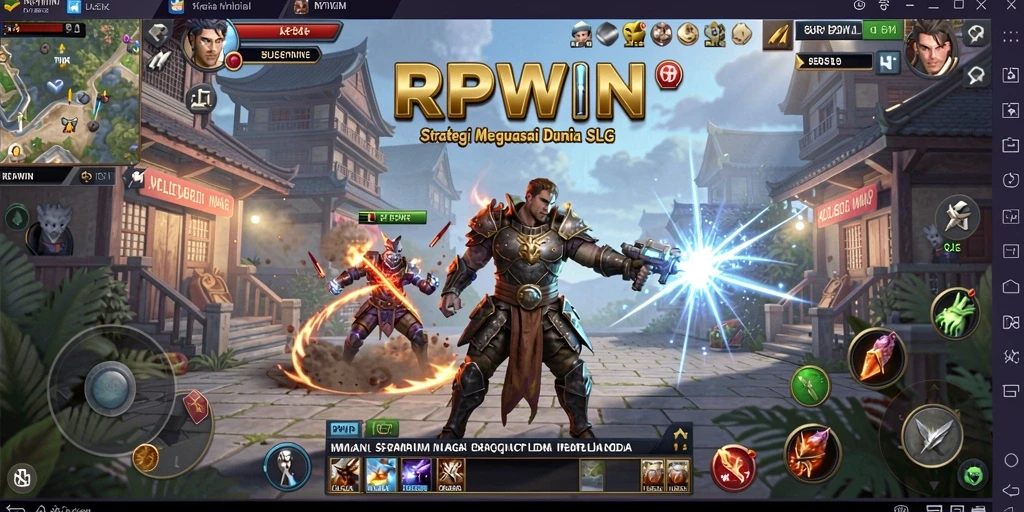 Screenshot gameplay RPWIN yang menampilkan pertempuran strategis dan grafis menarik.