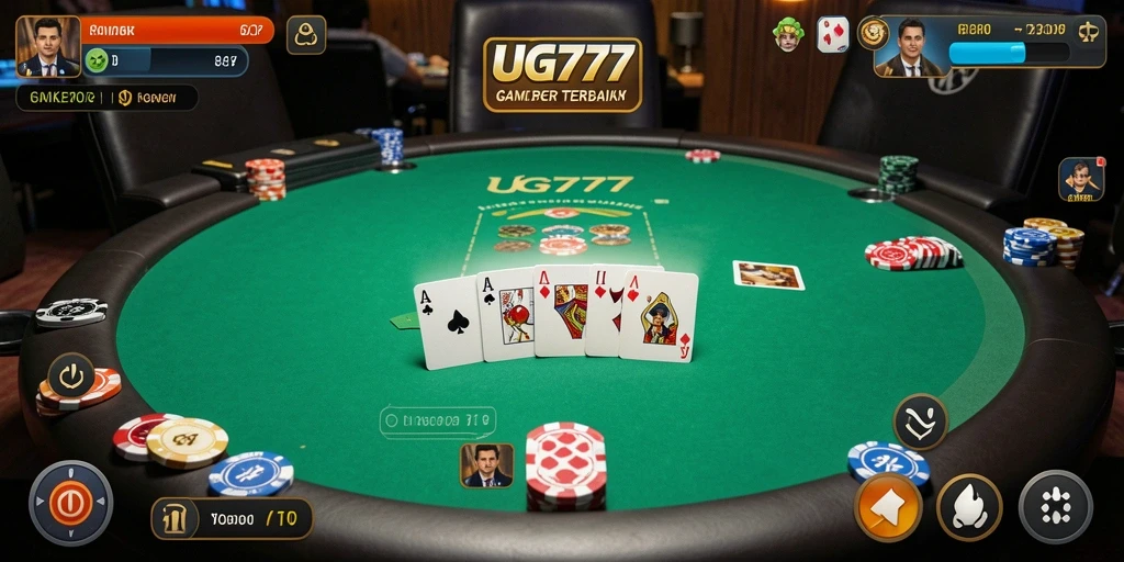 Tangkapan layar menunjukkan gameplay poker yang mendebarkan dan interaksi pemain.