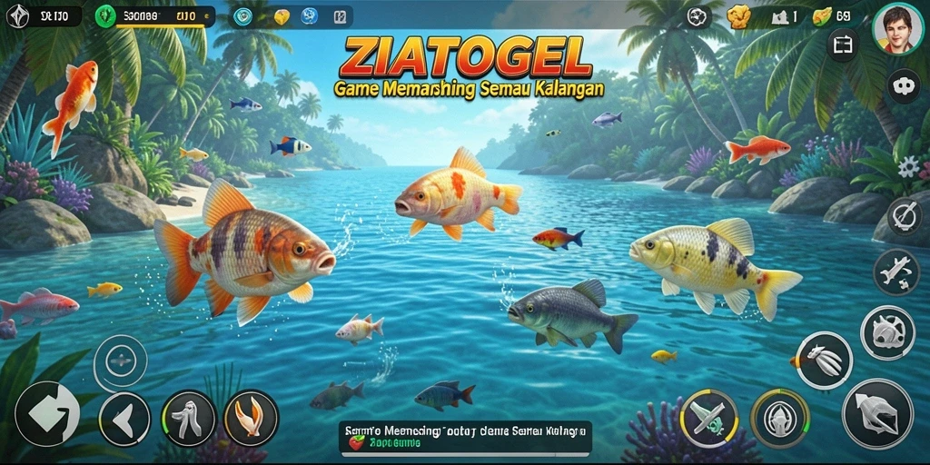 Tampilan gameplay ZIATOGEL yang menarik saat memancing.